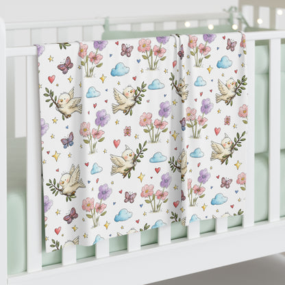 Baby Swaddle Blanket - Whimsical Birds & Floral Pattern Soft Newborn Wrap