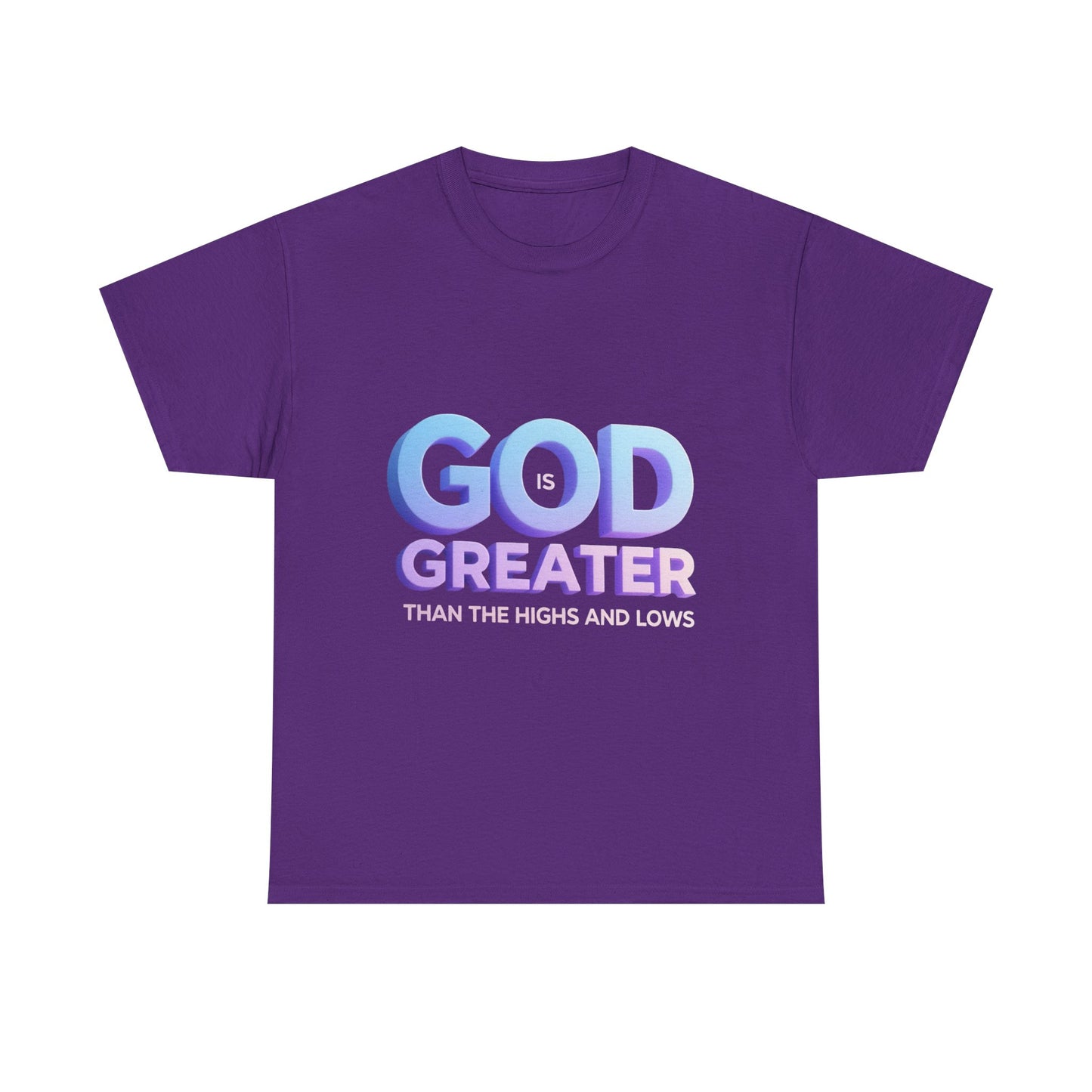 God Greater Gradient Tee — Soft Blue & Lilac Faith Shirt