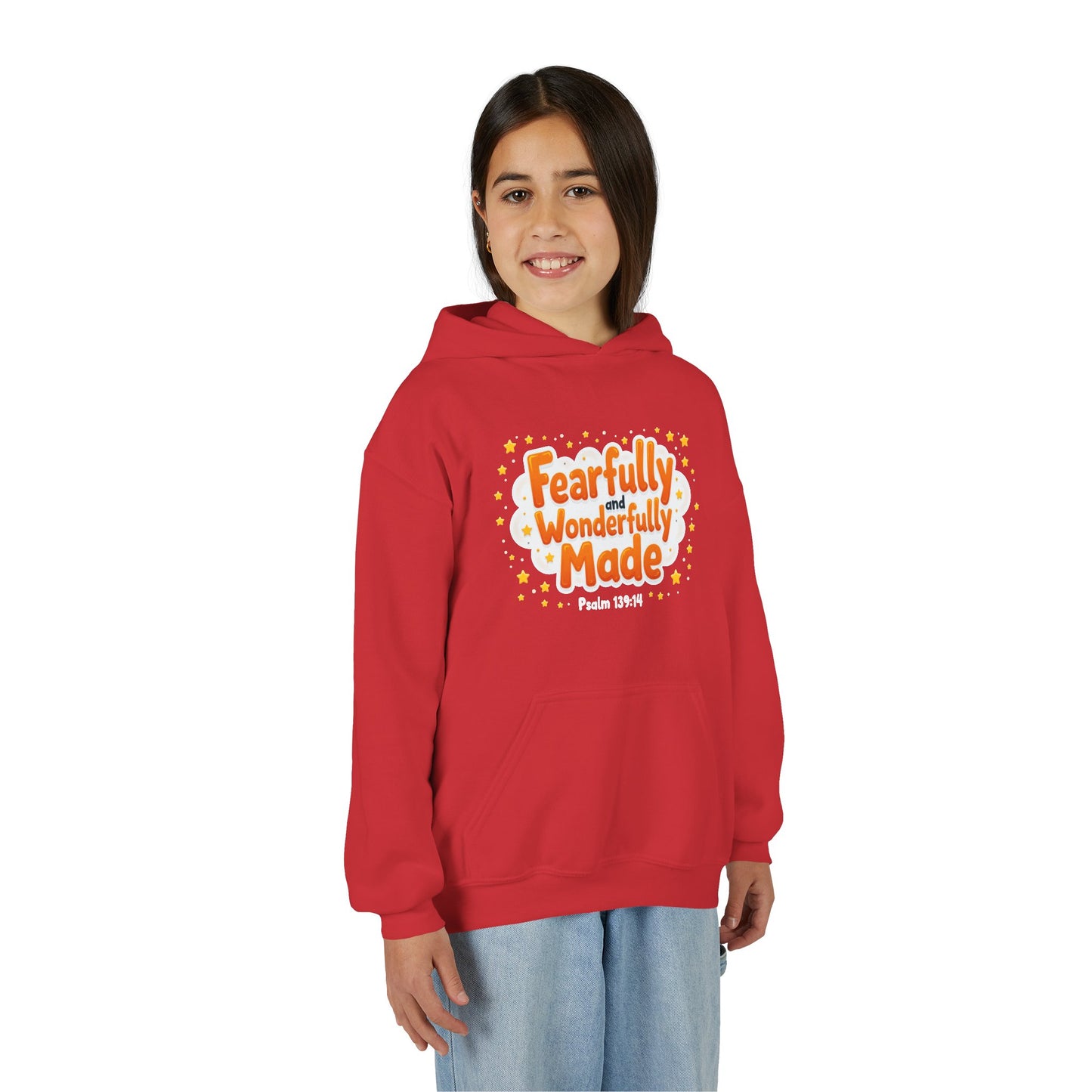 Youth Hoodie — "Fearfully & Wonderfully Made" Christian Kids Sweatshirt (Psalm 139:14)