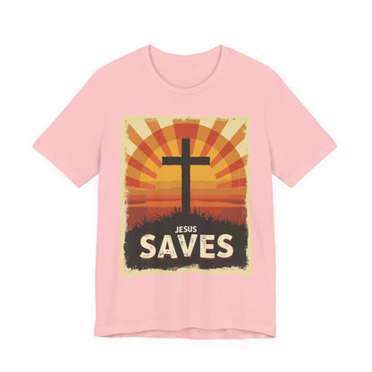 Jesus Saves Cross tee | Christian faith shirt, sunrise graphic | Perfect Gift for Mom and Dad | Friends and Family Shirt