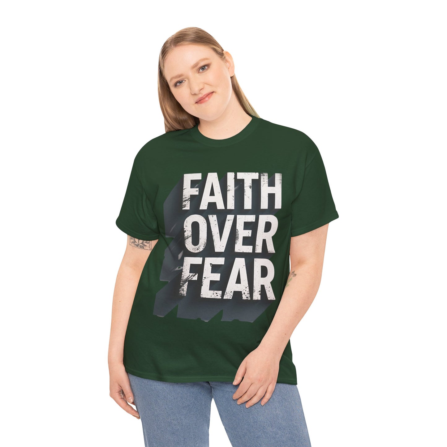 Faith Over Fear Cotton Tee — Distressed Inspirational Graphic