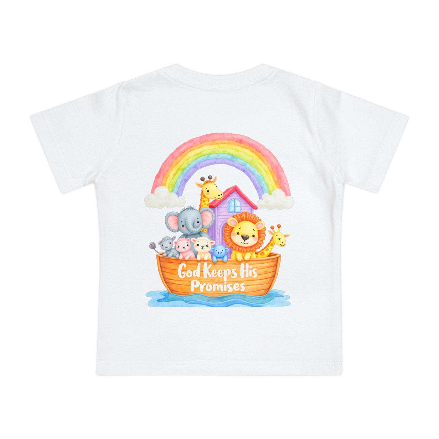 Baby T-Shirt — "God Keeps His Promises" Noah's Ark Rainbow Design