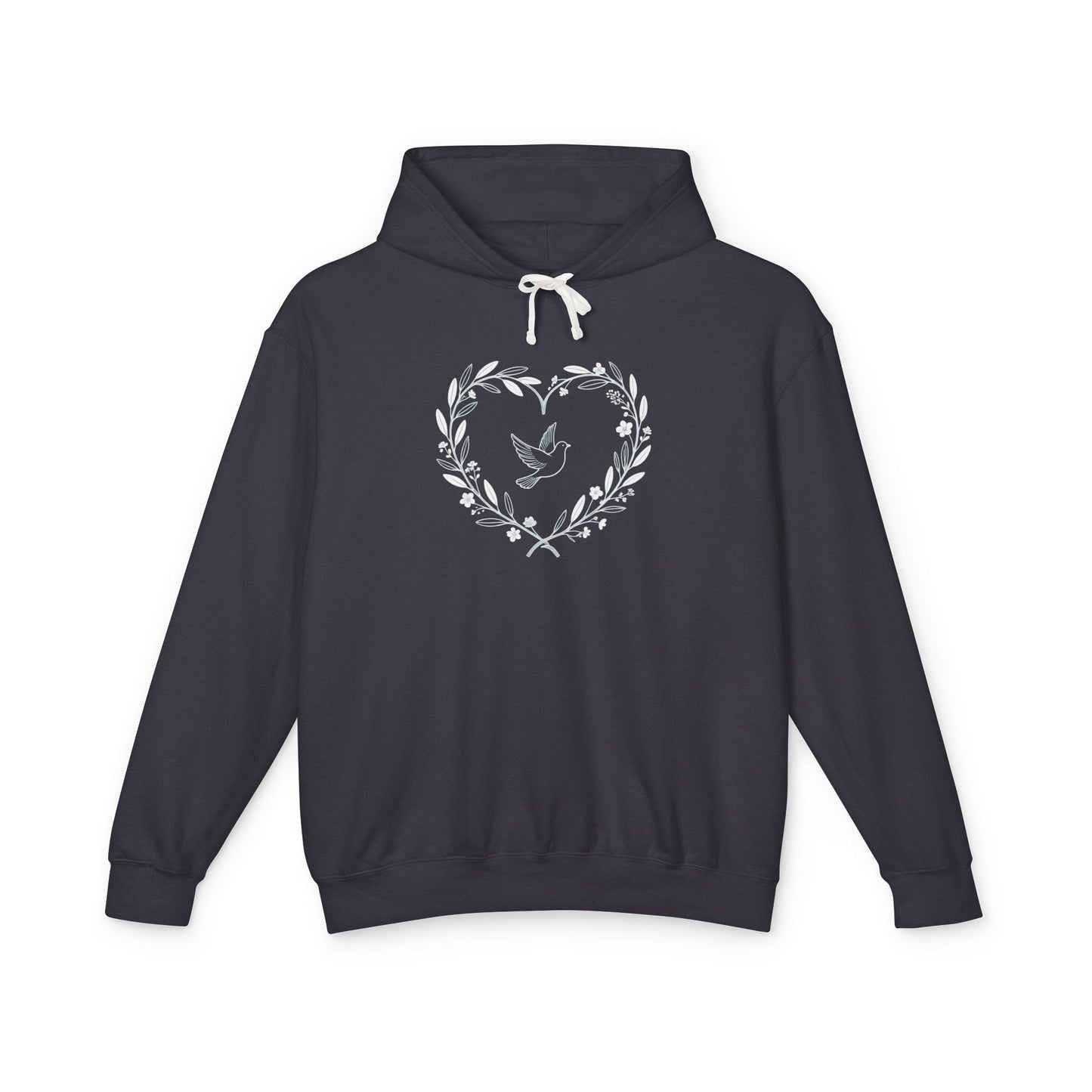 Lightweight Dove-in-Wreath Hoodie — Charcoal Comfort