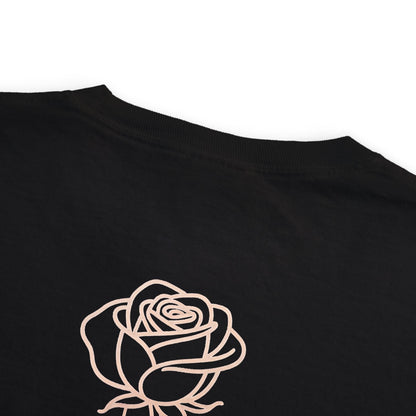 Garment-Dyed Pocket Tee — Rose Line-Art Back Design