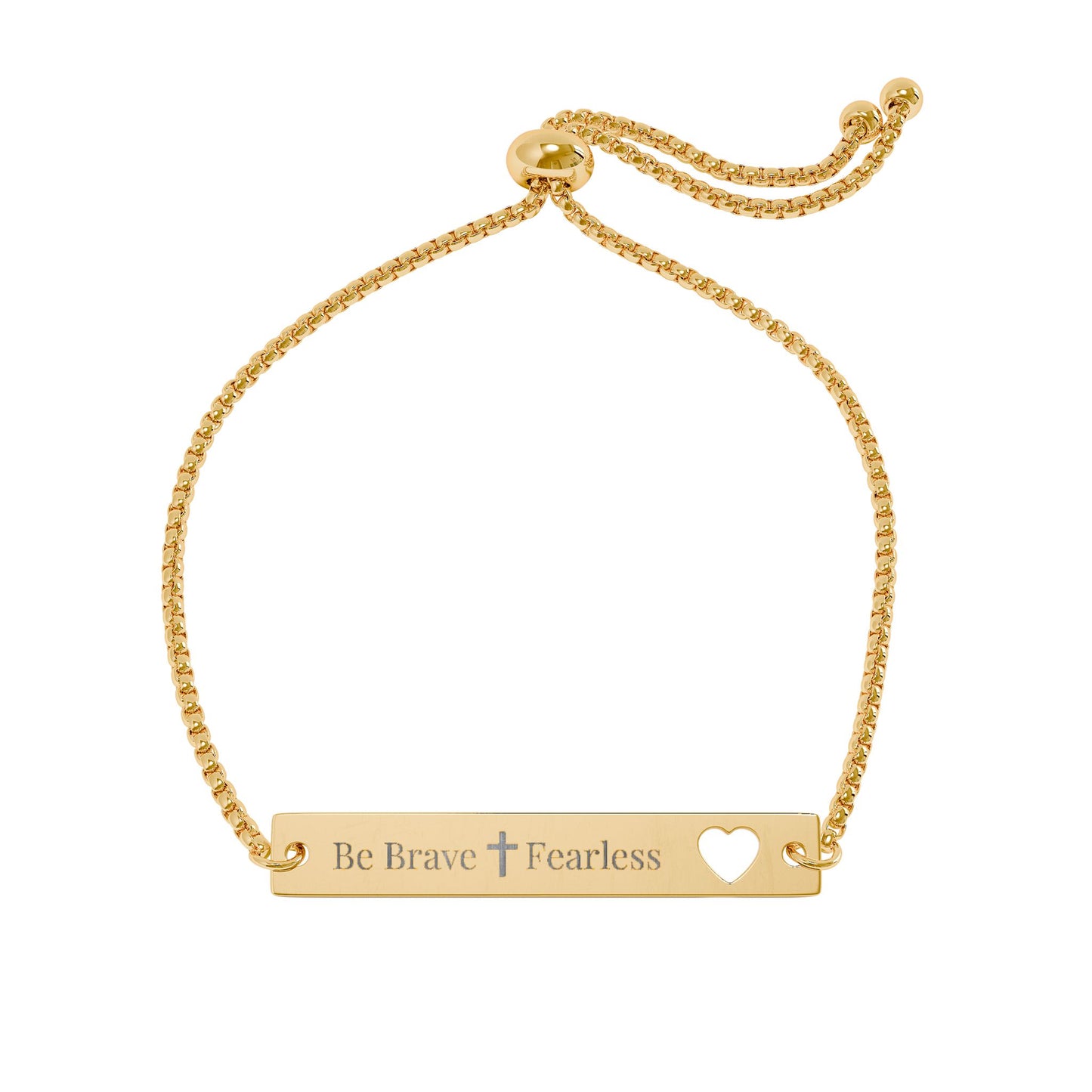 Be Brave Fearless Adjustable Flat Cutout Heart Bar Bracelet (Engraving) | Meaningful gift for Loved Ones