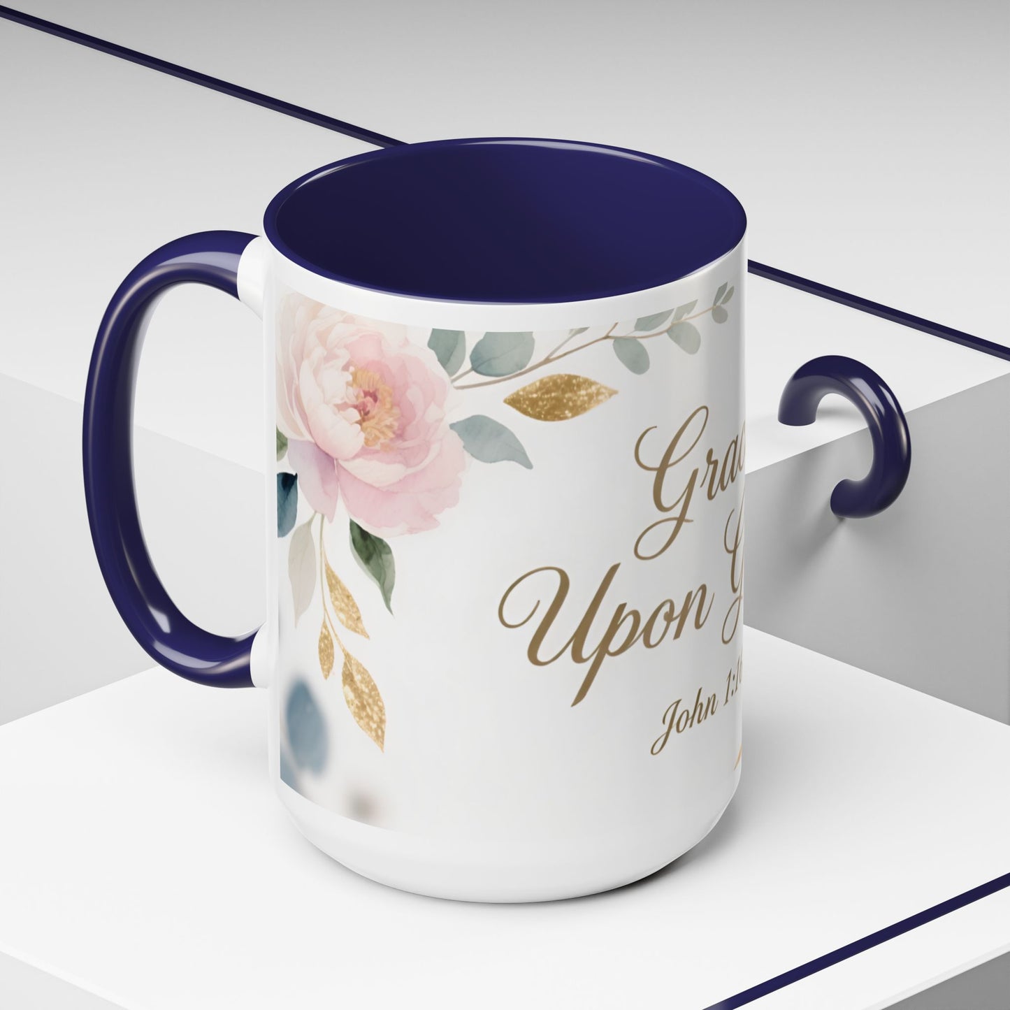 Grace Upon Grace Coffee Mug — Floral John 1:16 Scripture Accent Mug