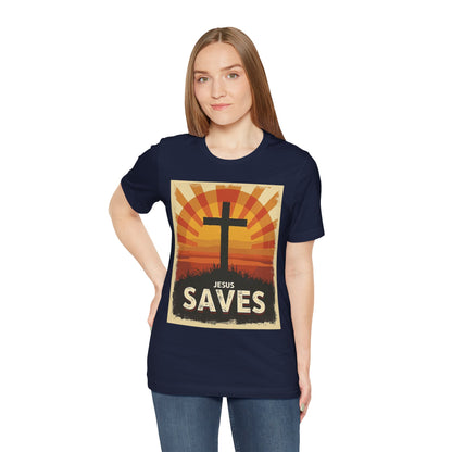 Jesus Saves Cross tee | Christian faith shirt, sunrise graphic | Perfect Gift for Mom and Dad | Friends and Family Shirt
