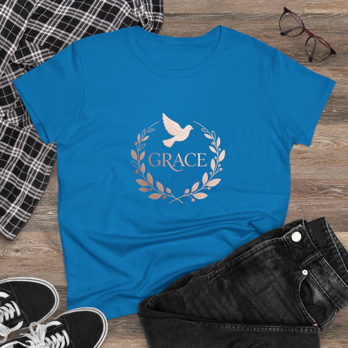 Graceful Dove Wreath Tee — Women's Rose-Gold Reminder Tee