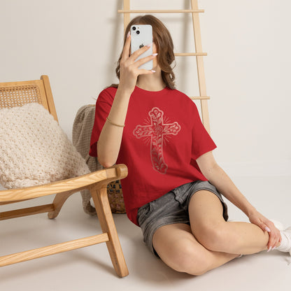 Floral Cross Tee – Delicate Pink Botanical Christian T-Shirt