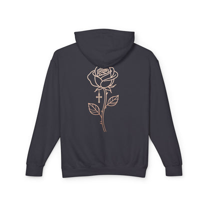 Lightweight Rose Line Hoodie — Subtle Single-Line Floral Design