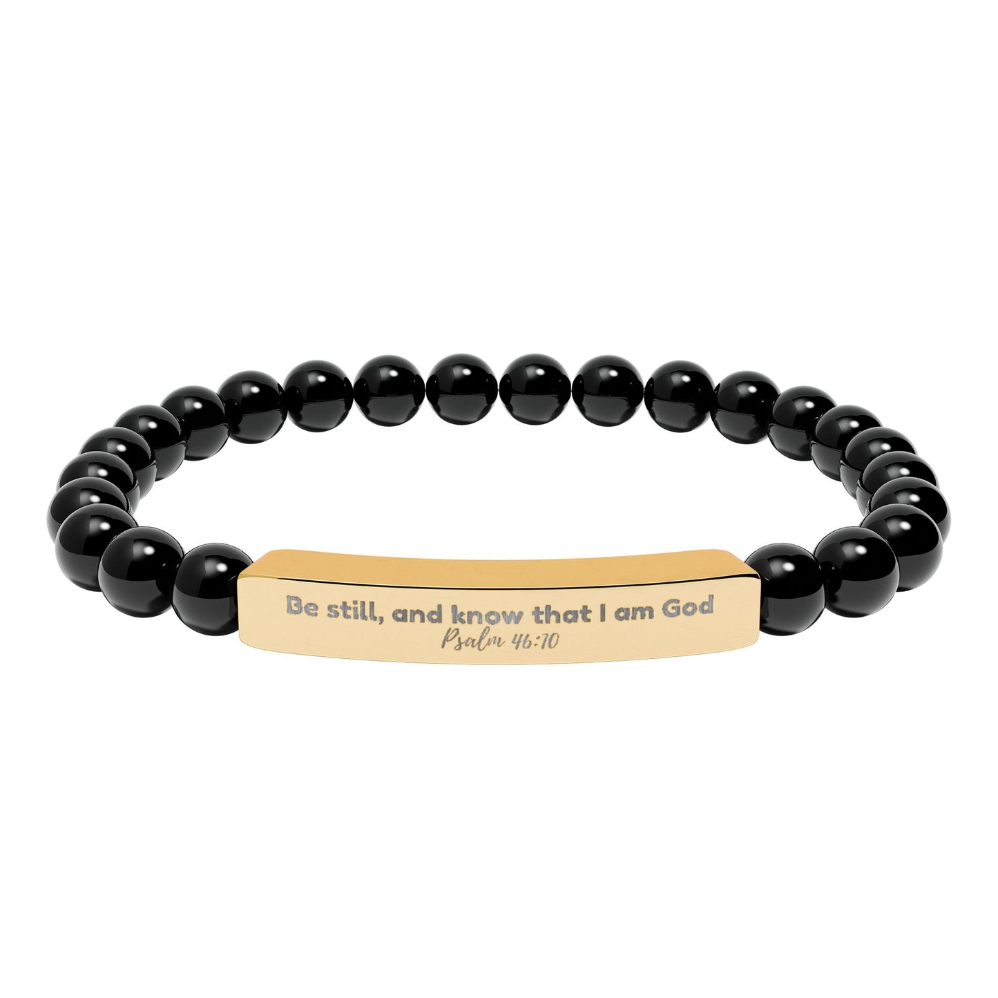 Engraved Natural Stone Stretch Bar Bracelet —  Inspirational Beaded Bracelet