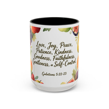 Christian Fruit of the Spirit Accent Coffee Mug — Galatians 5:22-23 Floral Scripture Design (11/15oz)
