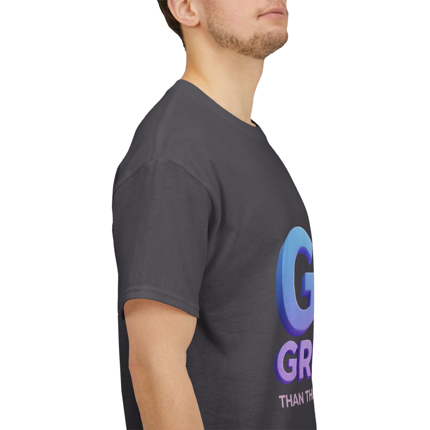 God Greater Gradient Tee — Soft Blue & Lilac Faith Shirt