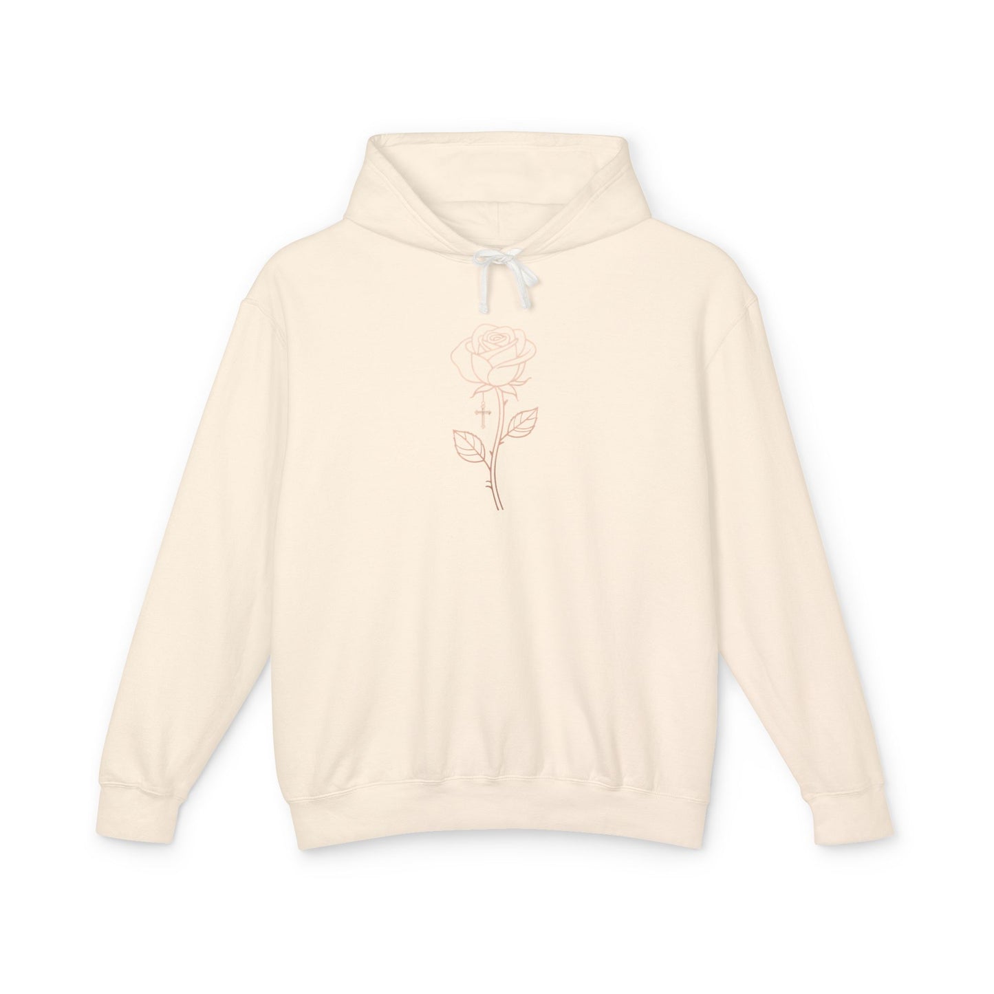 Lightweight Rose Line Hoodie — Subtle Single-Line Floral Design