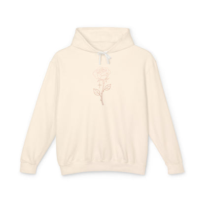 Lightweight Rose Line Hoodie — Subtle Single-Line Floral Design