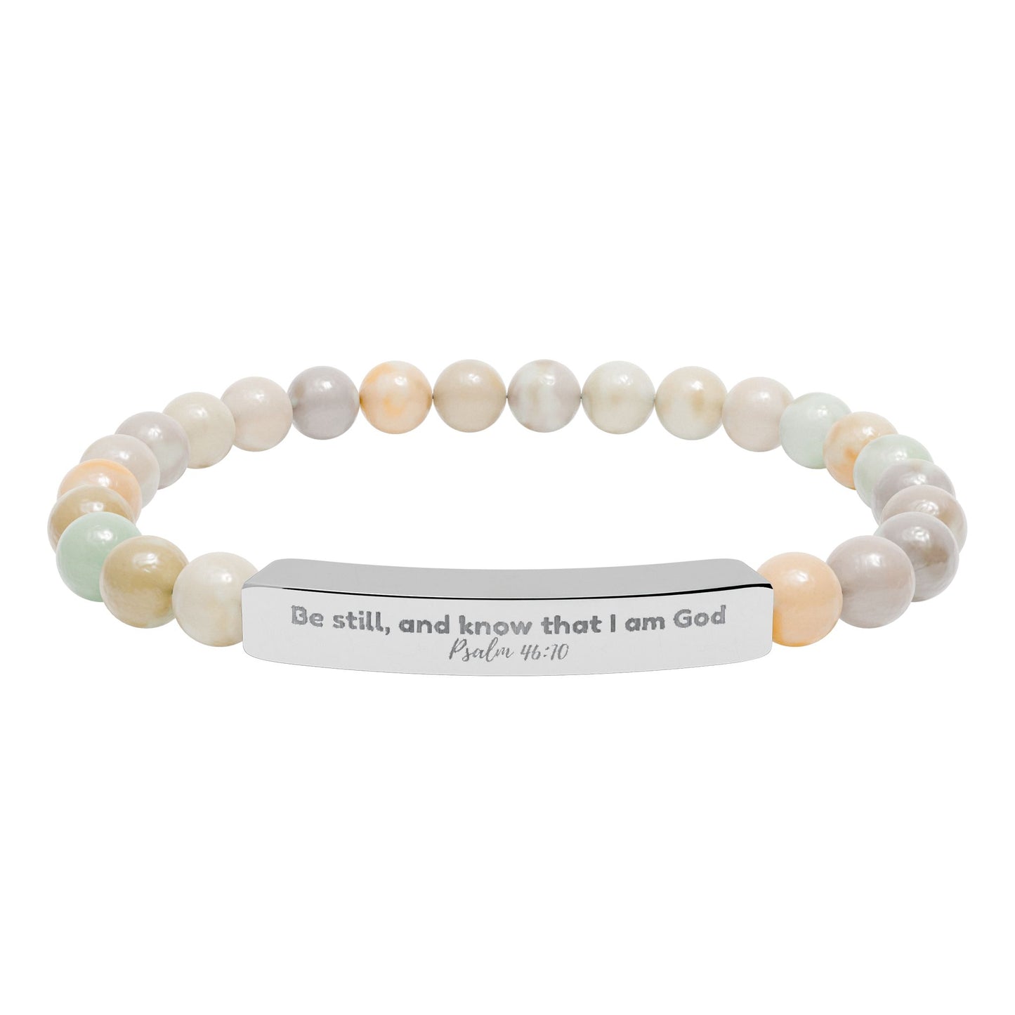 Engraved Natural Stone Stretch Bar Bracelet —  Inspirational Beaded Bracelet