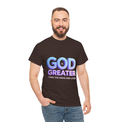 God Greater Gradient Tee — Soft Blue & Lilac Faith Shirt
