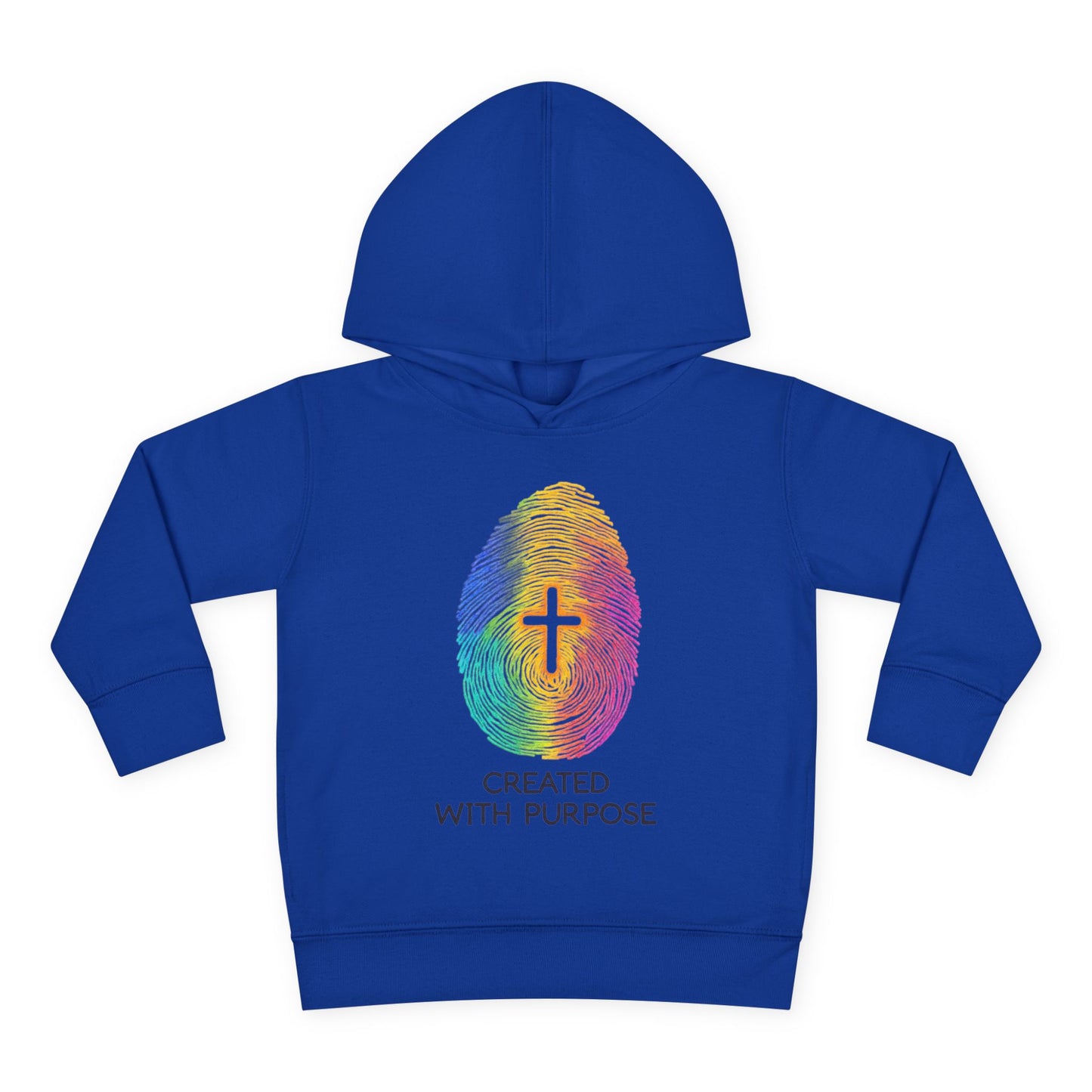 Toddler Hoodie — "Created With Purpose" Rainbow Fingerprint Cross