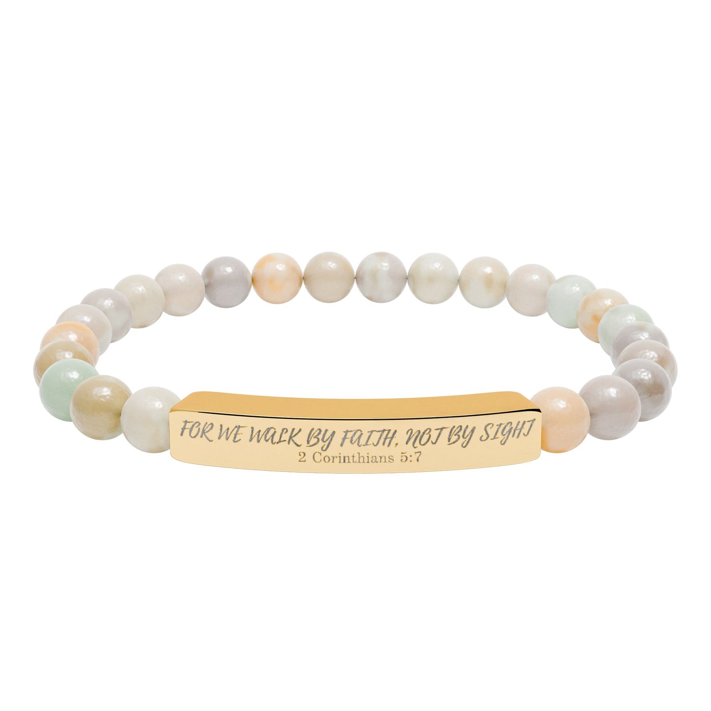 Engravable Natural Stone Bead Bar Bracelet – Stretch Healing Jewelry