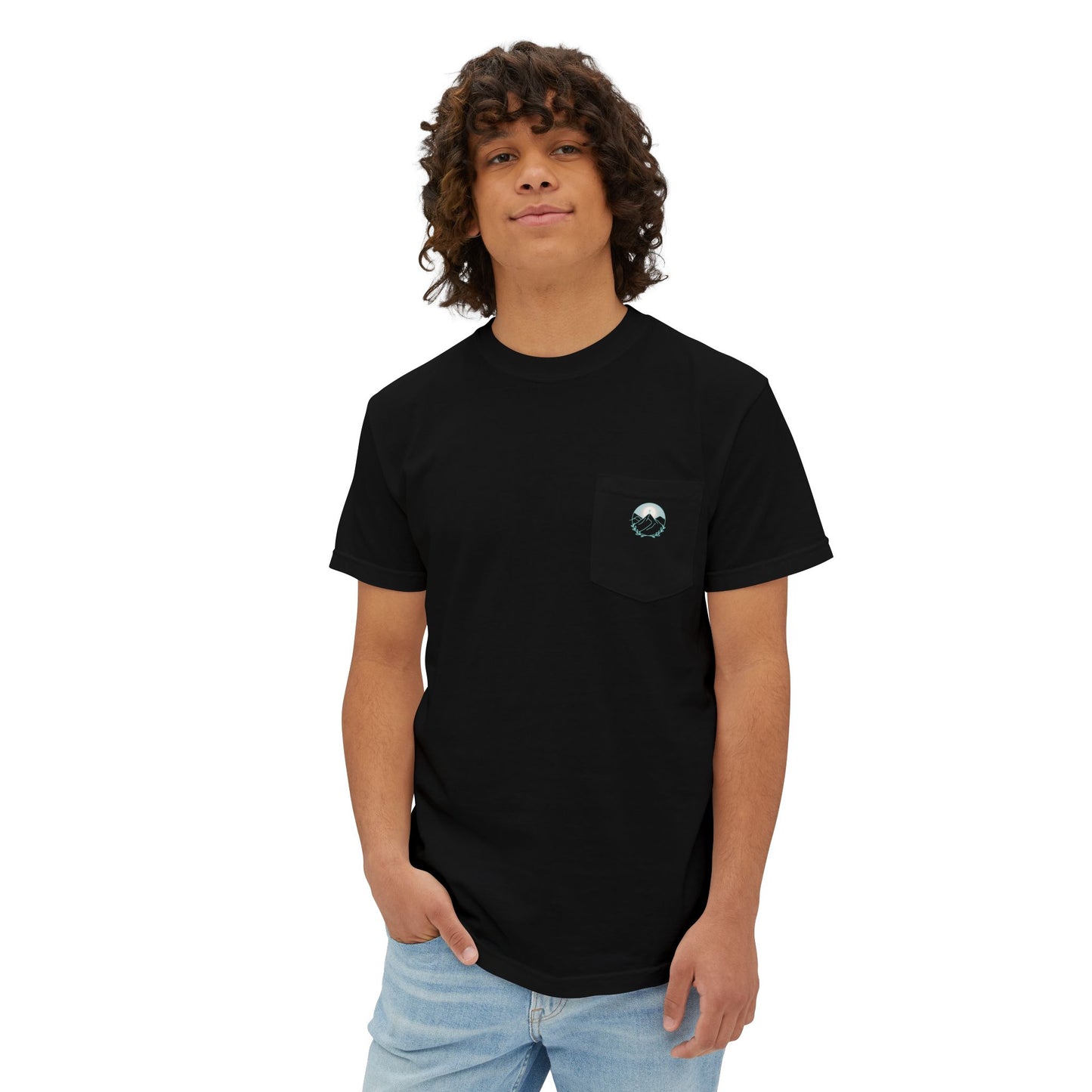 Pocket T-Shirt — Mountain Cross Back Graphic