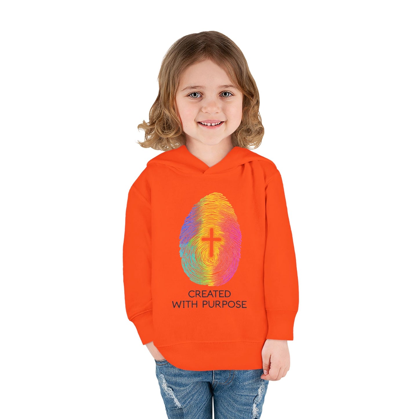 Toddler Hoodie — "Created With Purpose" Rainbow Fingerprint Cross