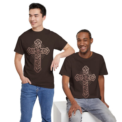 Floral Cross Tee – Delicate Pink Botanical Christian T-Shirt