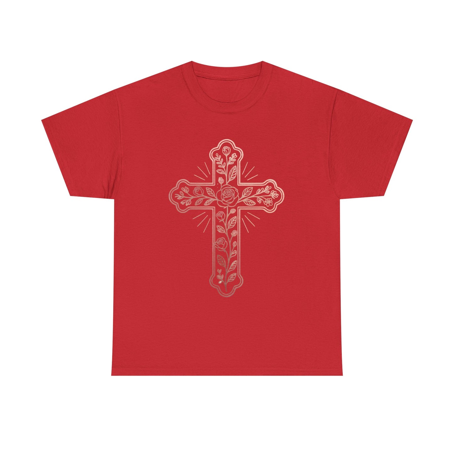 Floral Cross Tee – Delicate Pink Botanical Christian T-Shirt