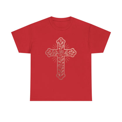 Floral Cross Tee – Delicate Pink Botanical Christian T-Shirt