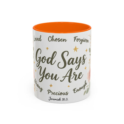 Christian Coffee Mug - "God Says You Are" Floral Inspirational Mug (11/15oz)