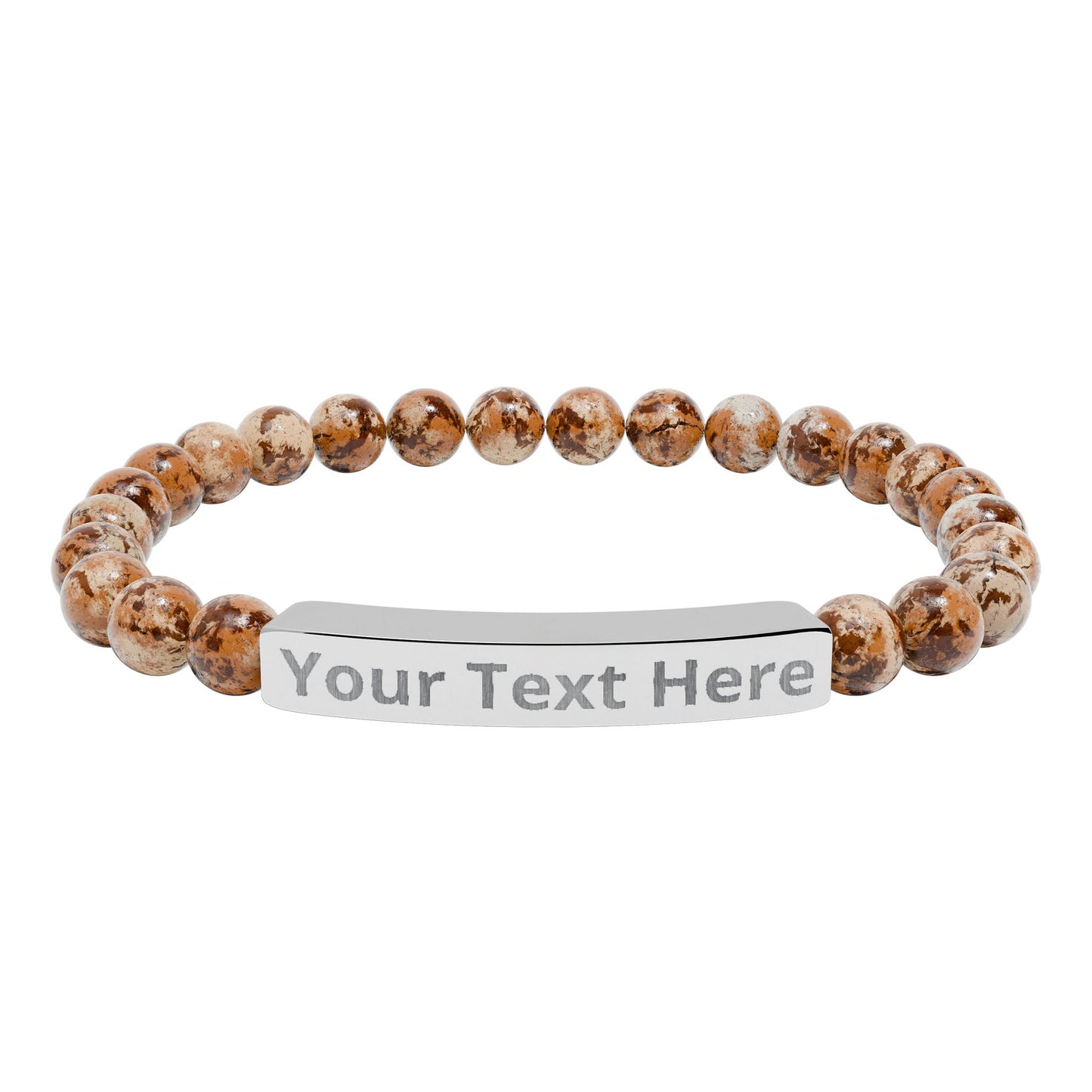 Engravable Natural Stone Stretch Bracelet — Personalized Bar Bead Bracelet