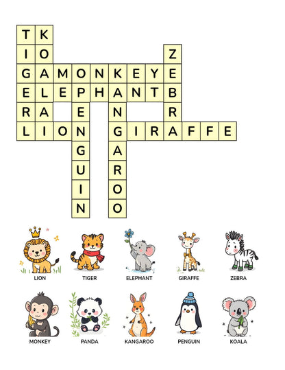 Wild Word Safari Crossword Puzzle 25+ crossword puzzles Large, Easy-To-Read layout | Explore the Animal Kingdom One Clue at a Time 8.5x11 Digital Download