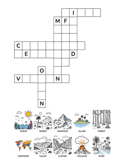 Around the World Crossword Adventure for Kids | 25+ crossword puzzles | Large, easy-to-read layout (8.5 x 11 inches) | PDF File | Digital Download