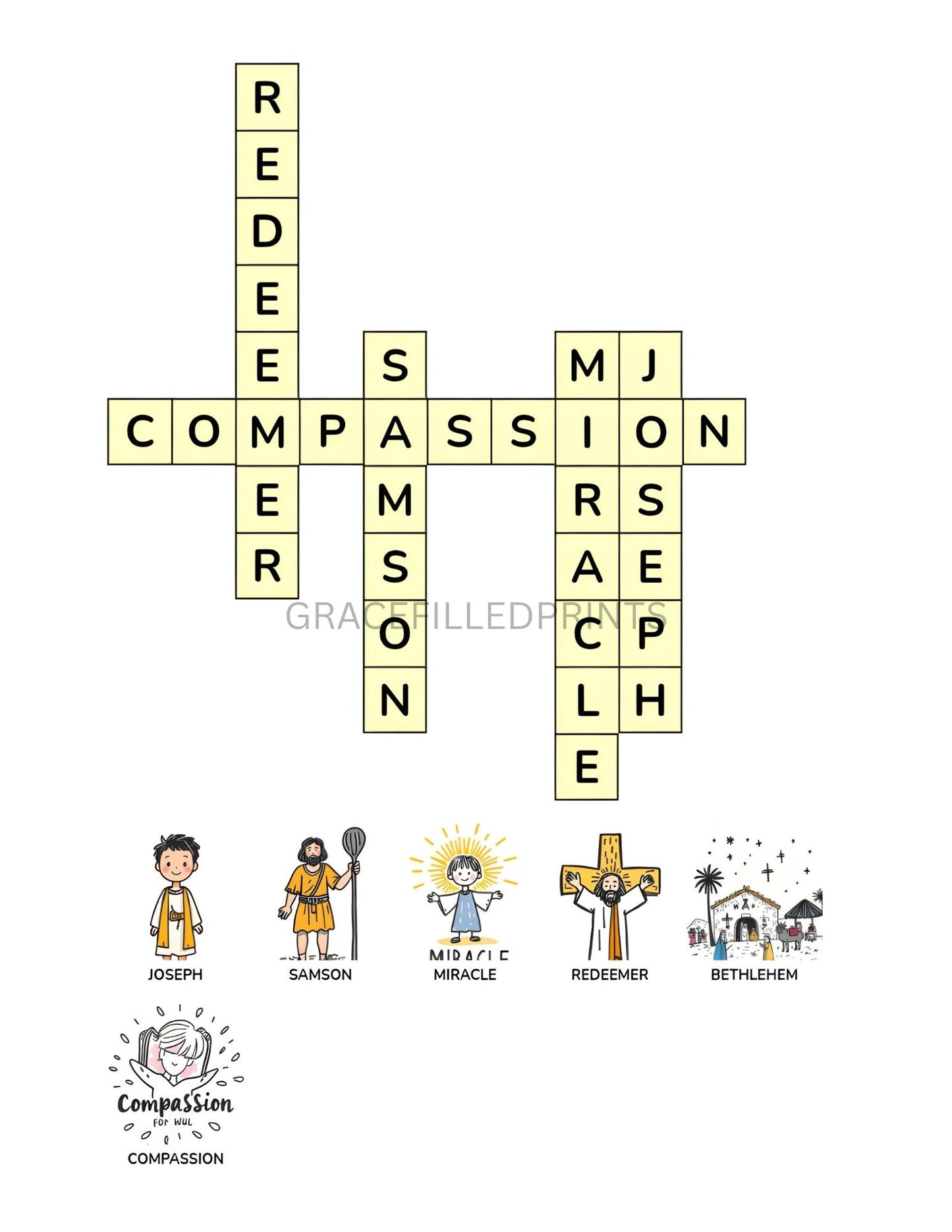 Faith & Wisdom Crosswords Puzzle for Kids | 25+ crossword puzzles | Large, Easy-To-Read layout (8.5 x 11 inches) | PDF Fili Digital Download