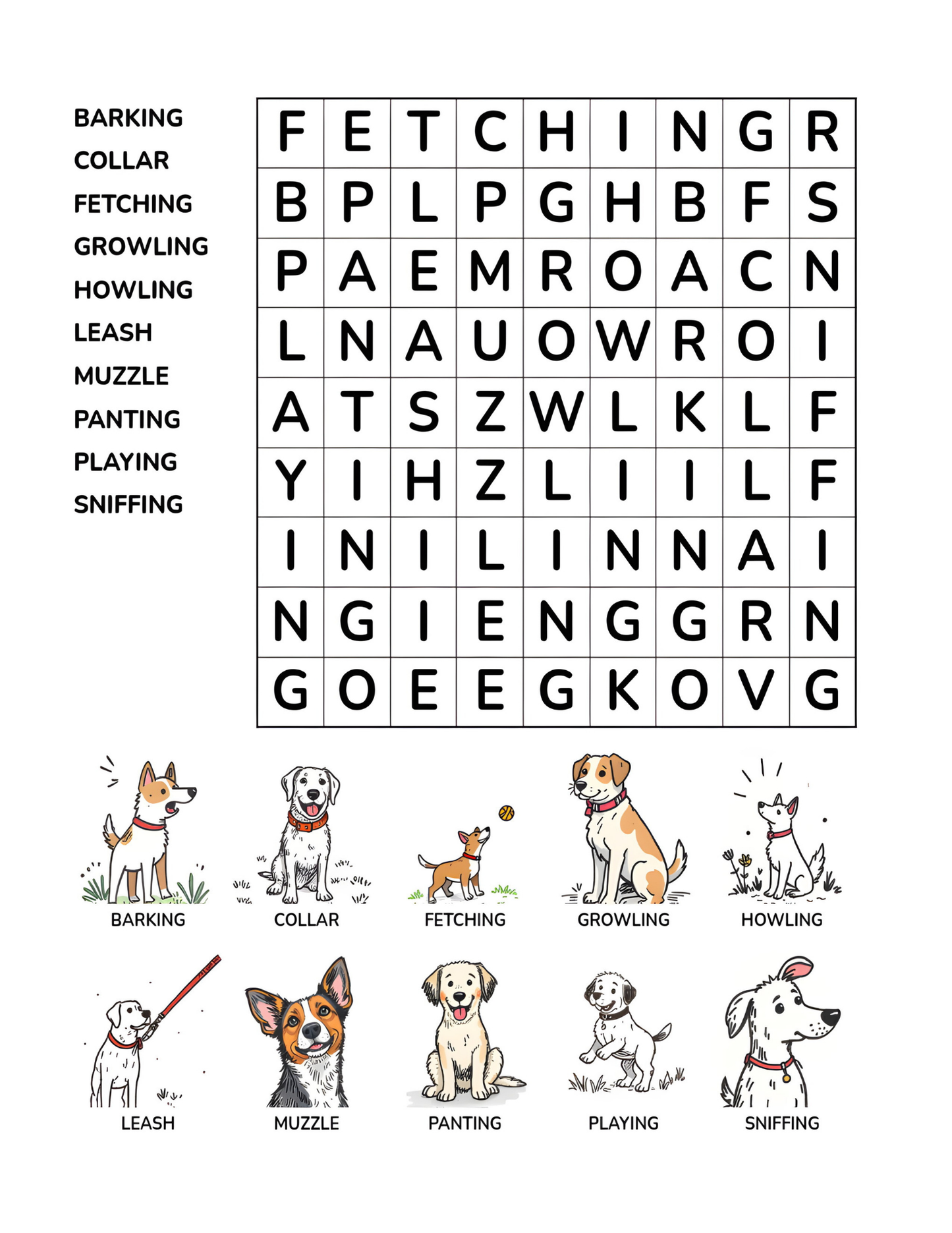 Paws and Puzzles: Dogs Word Search Activity Book | 8.5 X  11 Digital Download