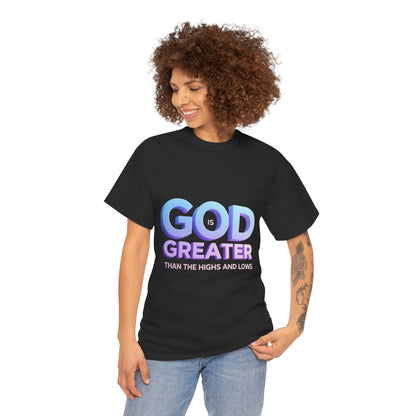God Greater Gradient Tee — Soft Blue & Lilac Faith Shirt