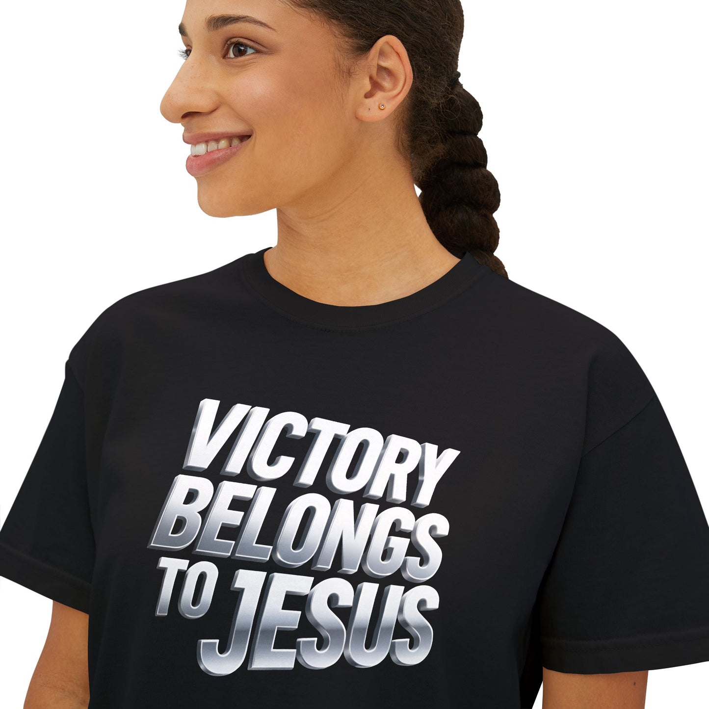 Victory Belongs to Jesus Boxy Tee — Christian Faith Graphic Tee