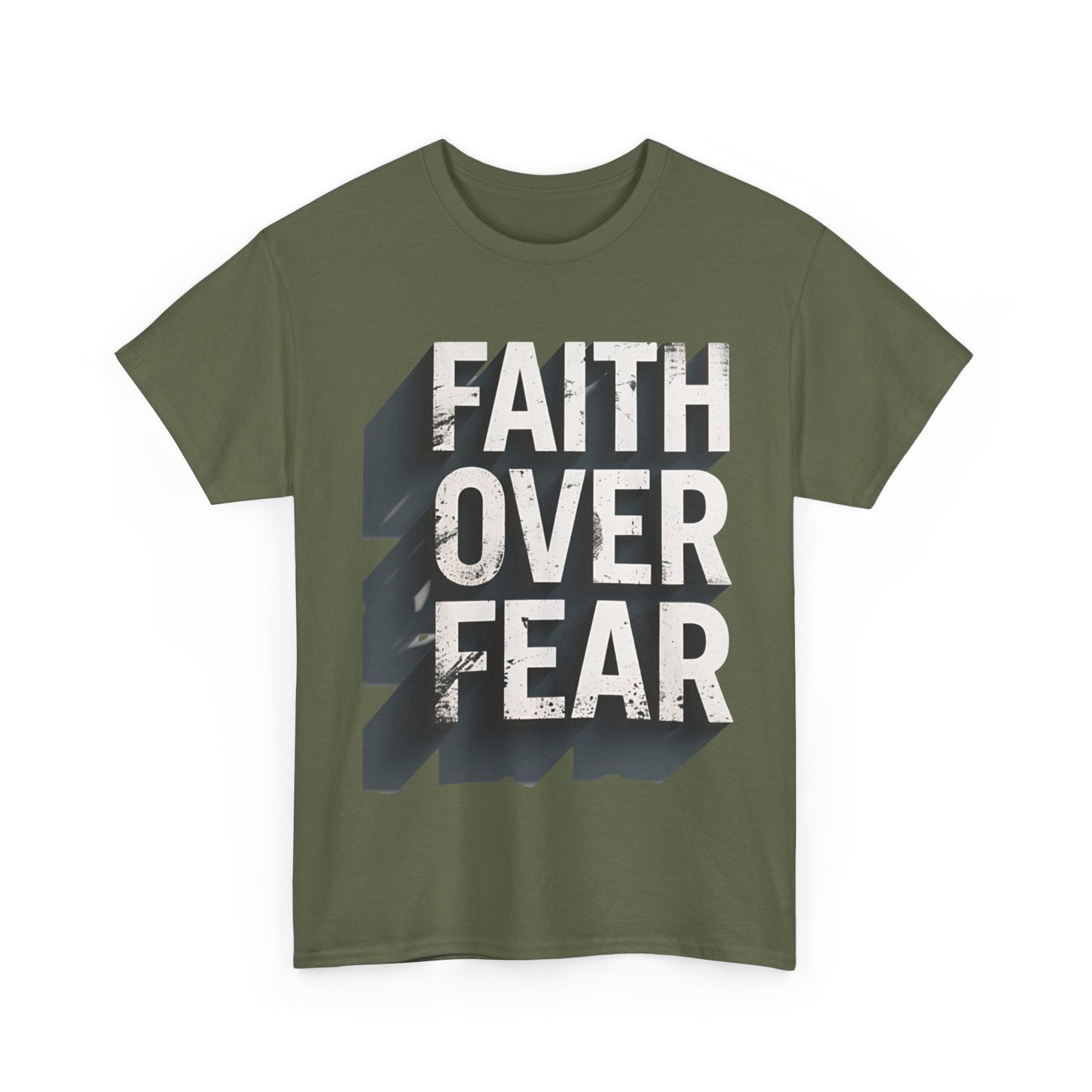 Faith Over Fear Cotton Tee — Distressed Inspirational Graphic