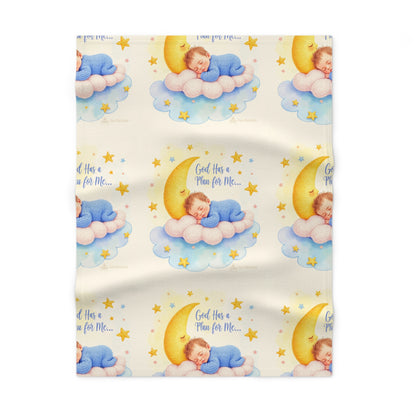 Baby Blanket — 'God Held a Plan for Me' Moon & Cloud Fleece Blanket (Newborn Shower Gift)