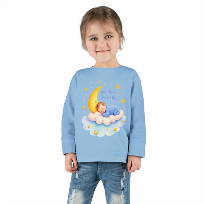God Has a Plan for Me Toddler Long Sleeve Tee — Sleeping Baby on Moon Cloud