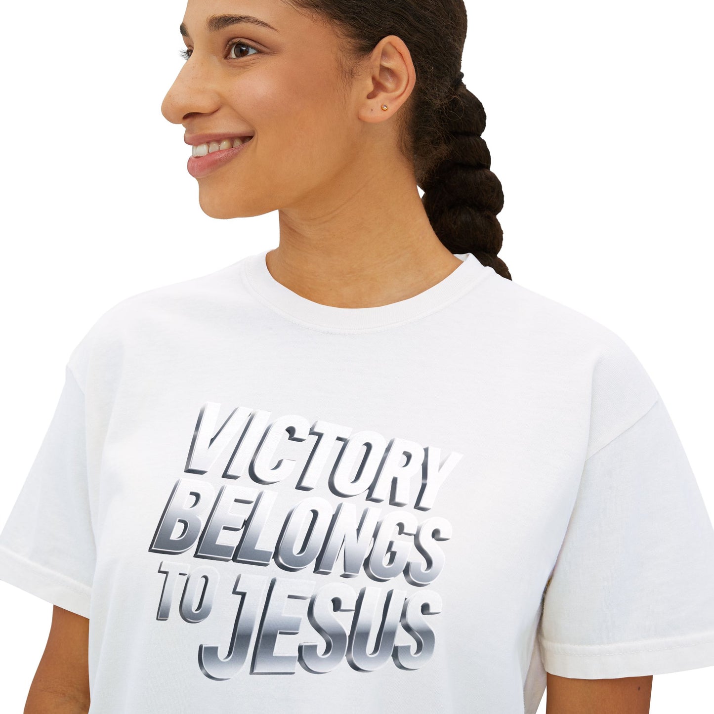 Victory Belongs to Jesus Boxy Tee — Christian Faith Graphic Tee