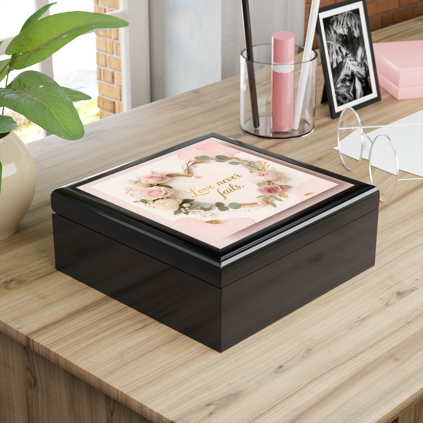 Jewelry Box - 'Love Never Fails' Floral Keepsake Box (Romantic Gift)