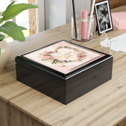 Jewelry Box - 'Love Never Fails' Floral Keepsake Box (Romantic Gift)