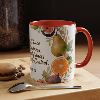 Christian Fruit of the Spirit Accent Coffee Mug — Galatians 5:22-23 Floral Scripture Design (11/15oz)