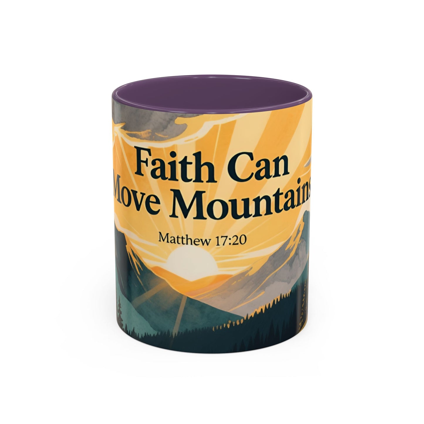 Faith Can Move Mountains Coffee Mug — Matthew 17:20 Inspirational Accent Mug