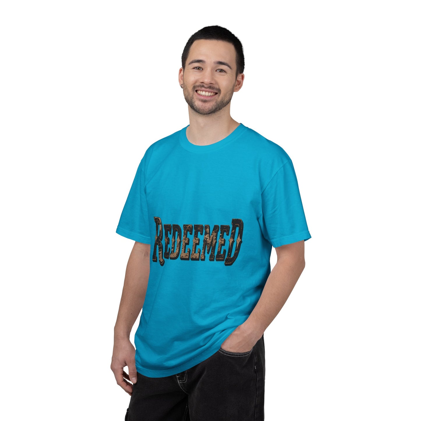 Garment-Dyed Statement Tee — Bold Single-Word Typographic Front