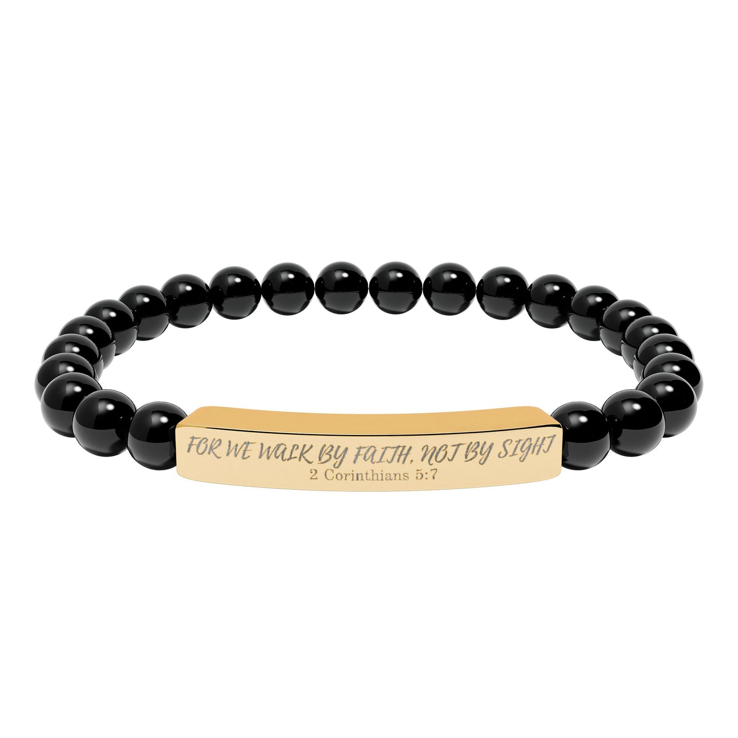 Engravable Natural Stone Bead Bar Bracelet – Stretch Healing Jewelry