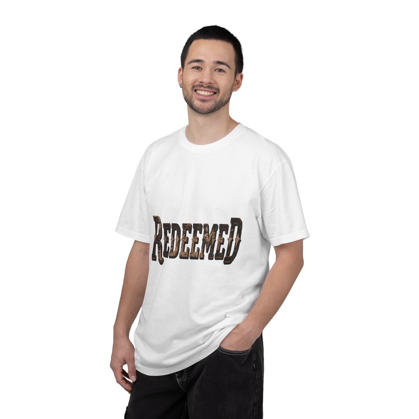 Garment-Dyed Statement Tee — Bold Single-Word Typographic Front