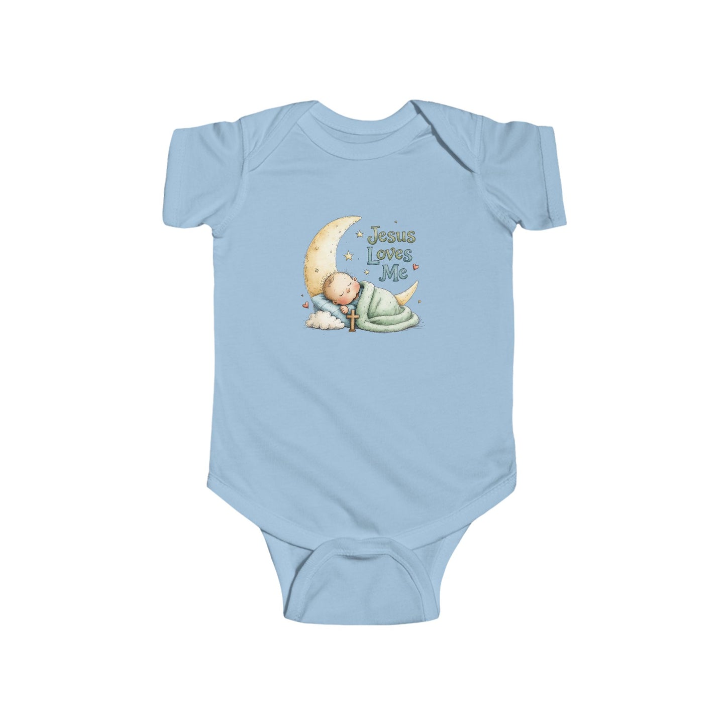 Infant Bodysuit — "Jesus Loves Me" Moon & Lamb Newborn Onesie