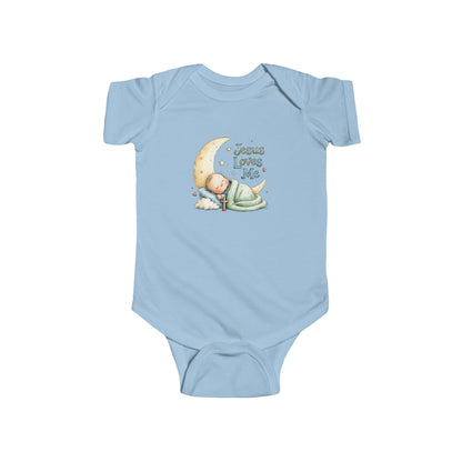 Infant Bodysuit — "Jesus Loves Me" Moon & Lamb Newborn Onesie