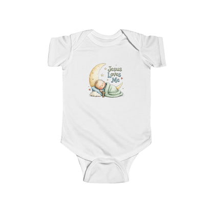 Infant Bodysuit — "Jesus Loves Me" Moon & Lamb Newborn Onesie